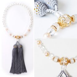 美・パワーストーン数珠 源氏物語シリーズ 藤壺の宮 霧水晶 水晶 数珠袋付き stone-jyu-g03